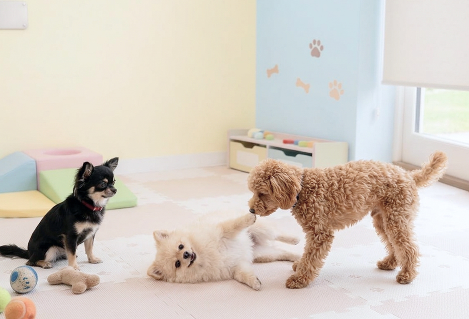 プレイルームで過ごす犬